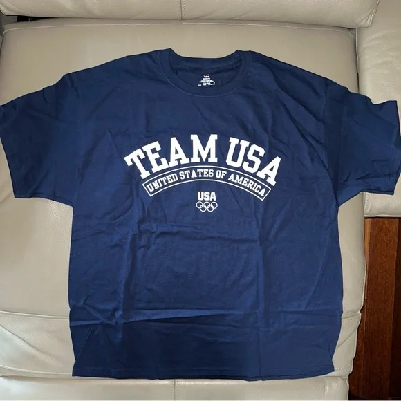 New 2 TEAM USA OLYMPIC RINGS/AMERICAN FLAG T-SHIRTS Men XL short sl gray & navy - Picture 6 of 10